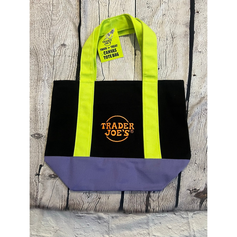 NEW Trader Joe's Black & Purple Canvas Tote Bag One Size